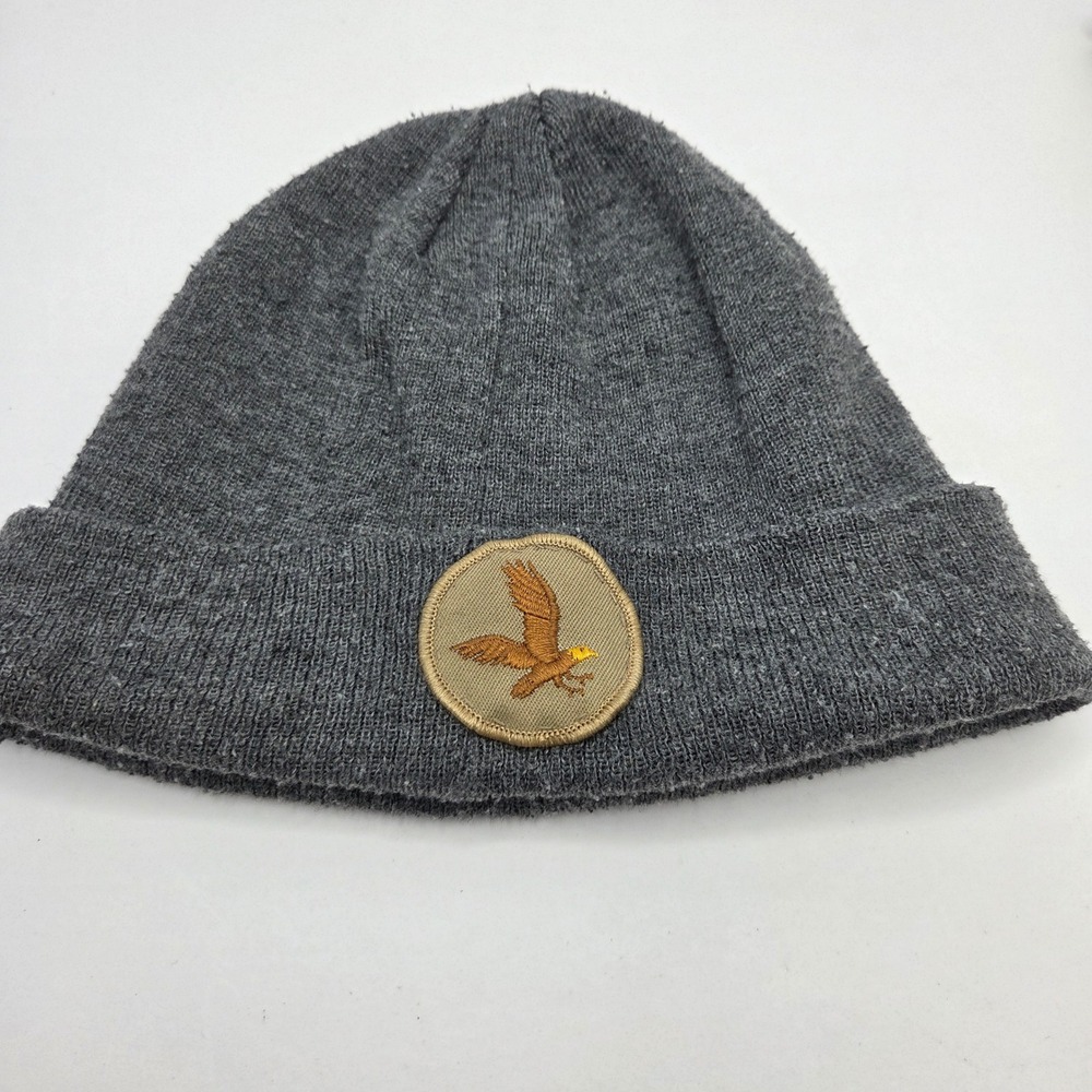 Unbranded Beanie Hat Eagle Patch Gray Knit Cuffed Watch Cap OSFM Charcoal Winter
